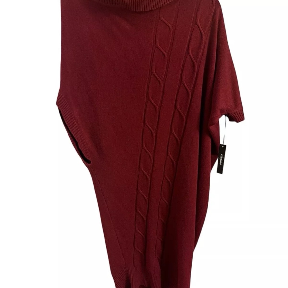 Vertigo Cowl Neck Cable Knit Sweater Asymmetric Dress Sz L Crimson - Picture 3 of 7